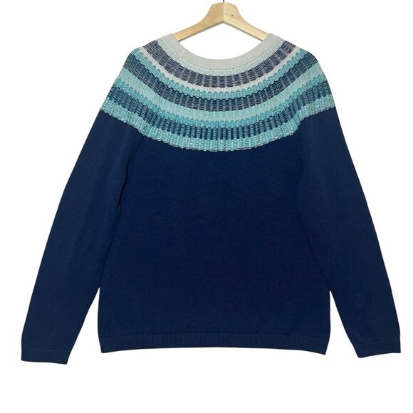 Talbots Women's Rib Yoke Crewneck Sweater Size XL Blue Knit Pullover Cozy - Picture 3 of 8